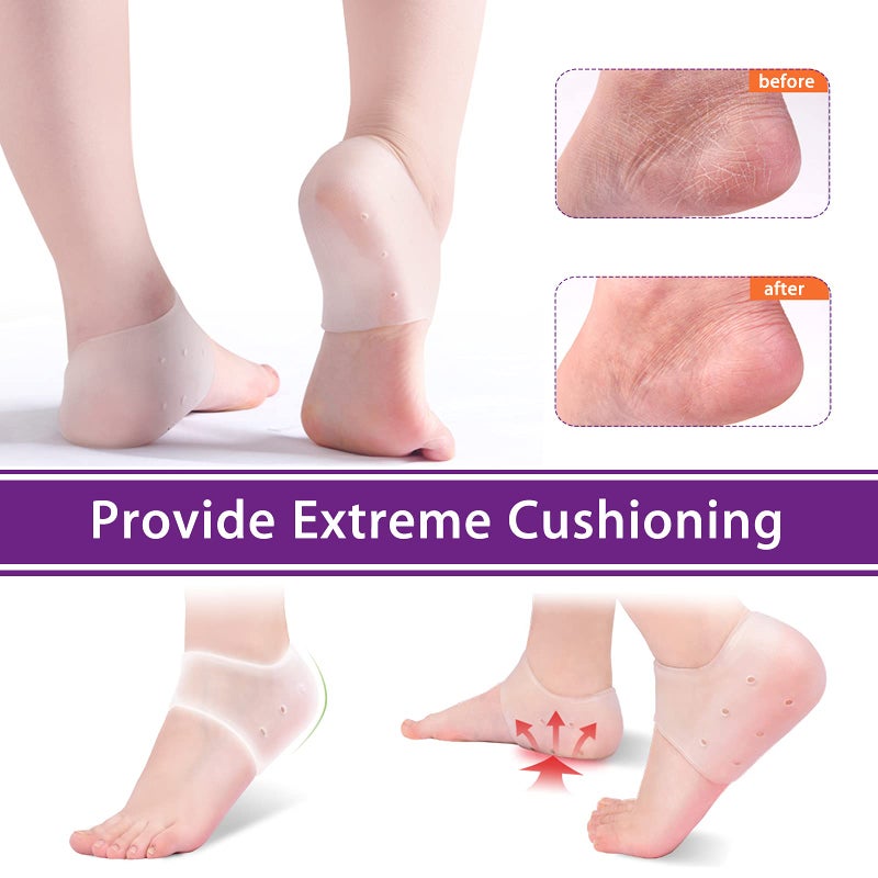 RooRuns Heel Protectors Silicone  4 Pairs Gel Heel Pads Cushion for Blister Prevention Achilles Tendinitis  Heal Dry Cracked Heels Plantar Fasciitis Inserts  Breathable Heel Cups for Heel Pain  Men and Women - Image 5